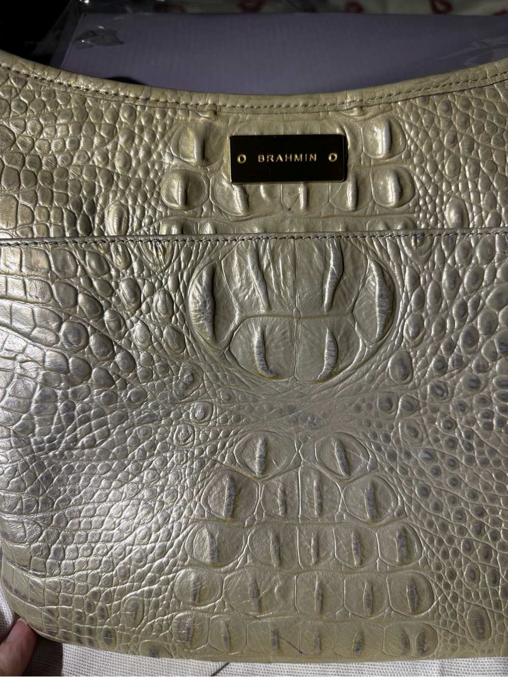 Brahmin Jodie Metallic Crossbody Bag in Champagne Gold. Rare 2-eyed bag. EUC - Picture 2 of 9